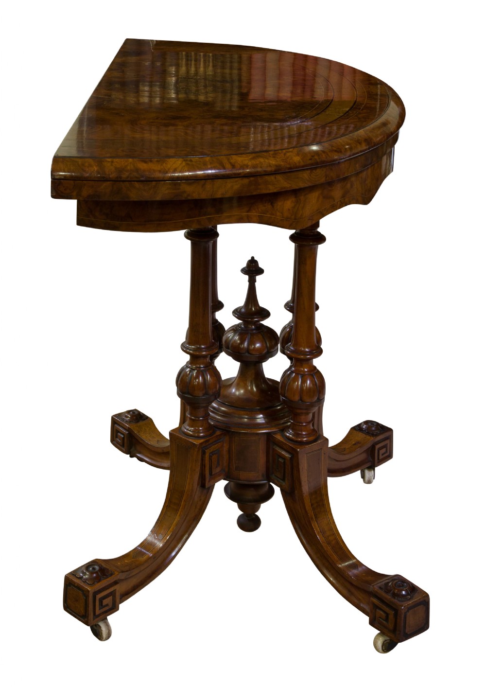 19thC Walnut Demi Lune Card Table View II