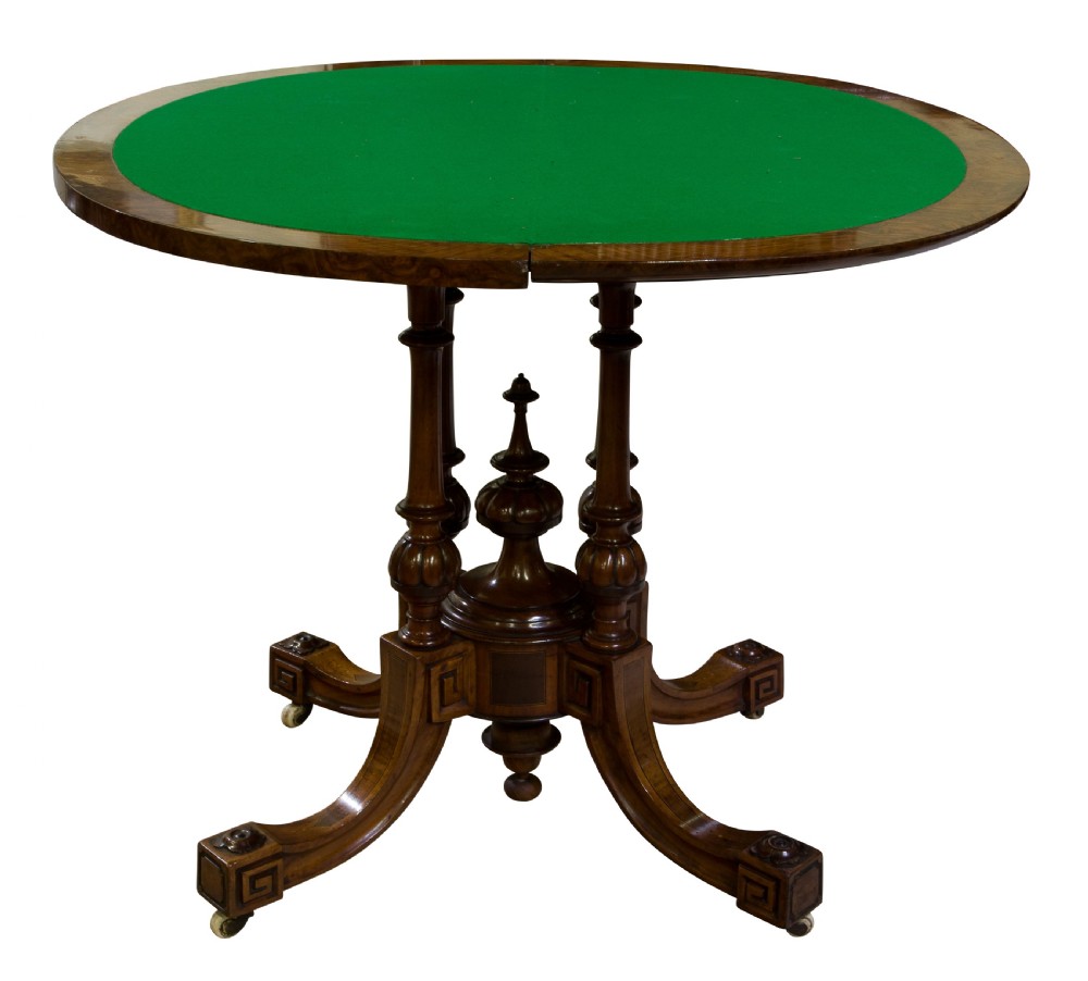 19thC Walnut Demi Lune Card Table View III
