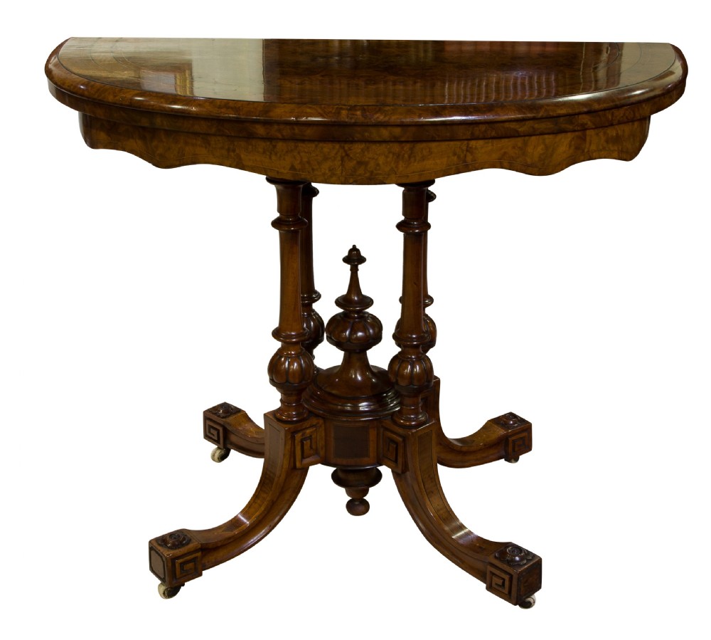 19thC Walnut Demi Lune Card Table View V