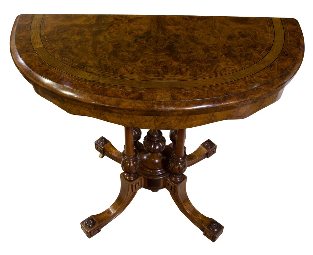 19thC Walnut Demi Lune Card Table View VI