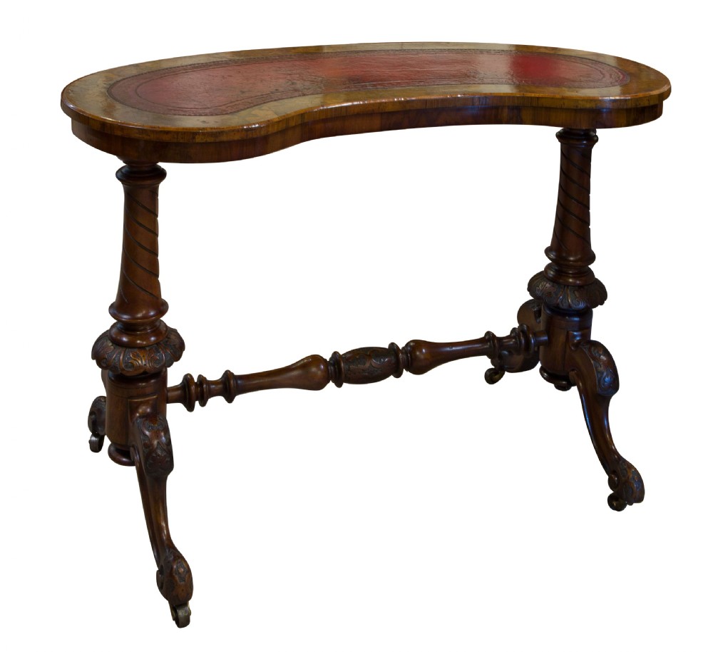 Victorian walnut kidney shaped stretcher table