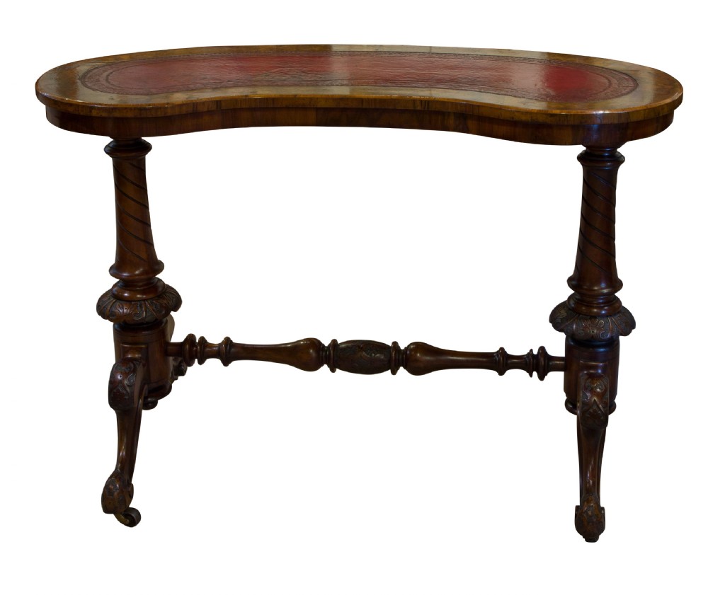 Victorian walnut kidney shaped stretcher table View II