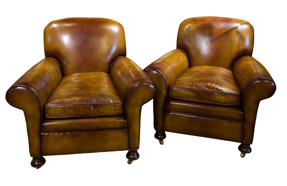 Pair of leather club chairs c1890