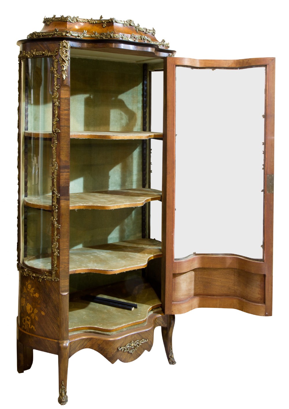 French Louis XV style serpentine display cabinet View III