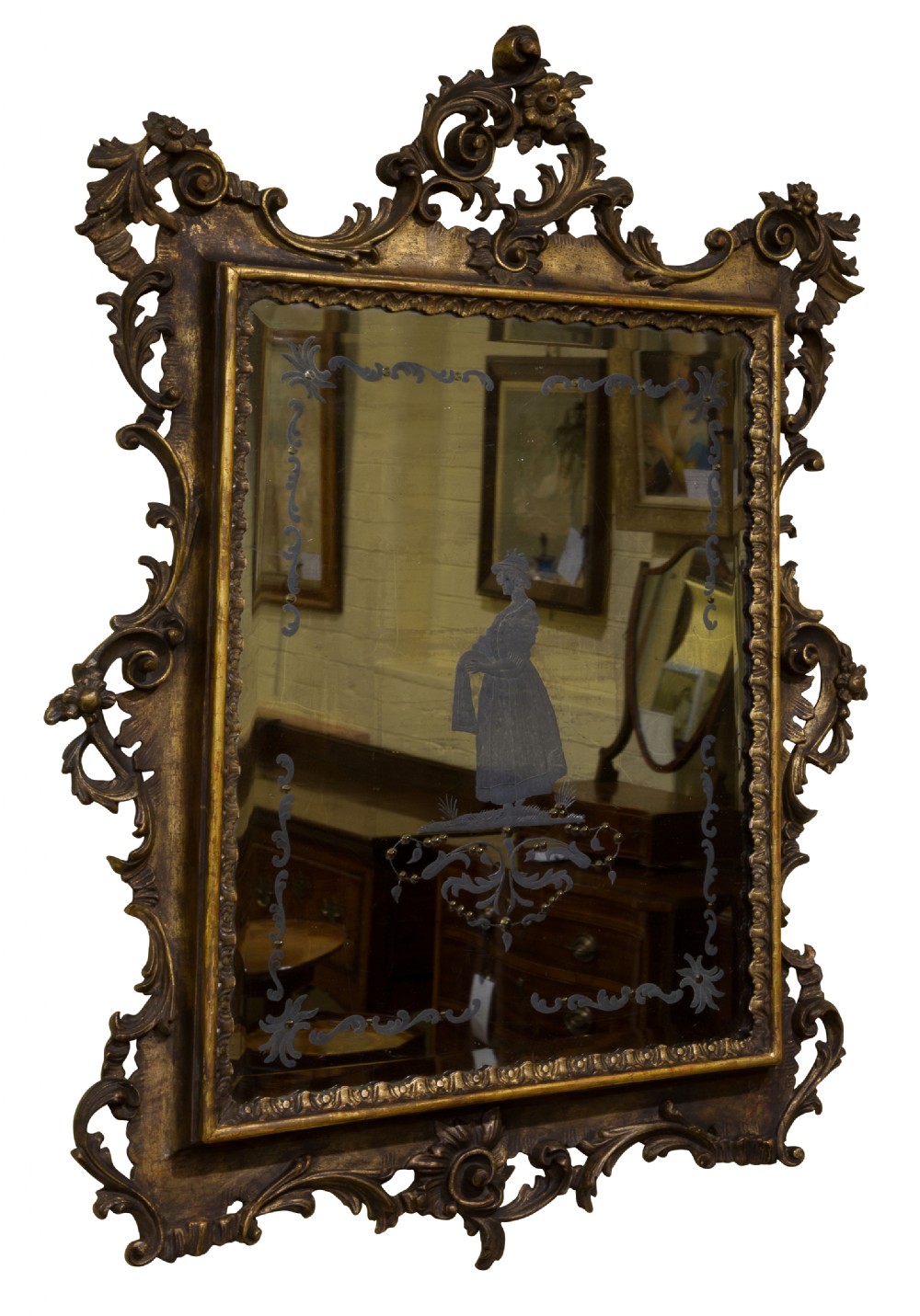 Late 18thC Carved Giltwood Wall Mirror in the rococo style