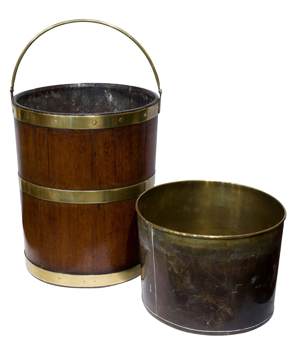 Late Georgian Mahogany and Brass Banded cylindrical Bucket View II