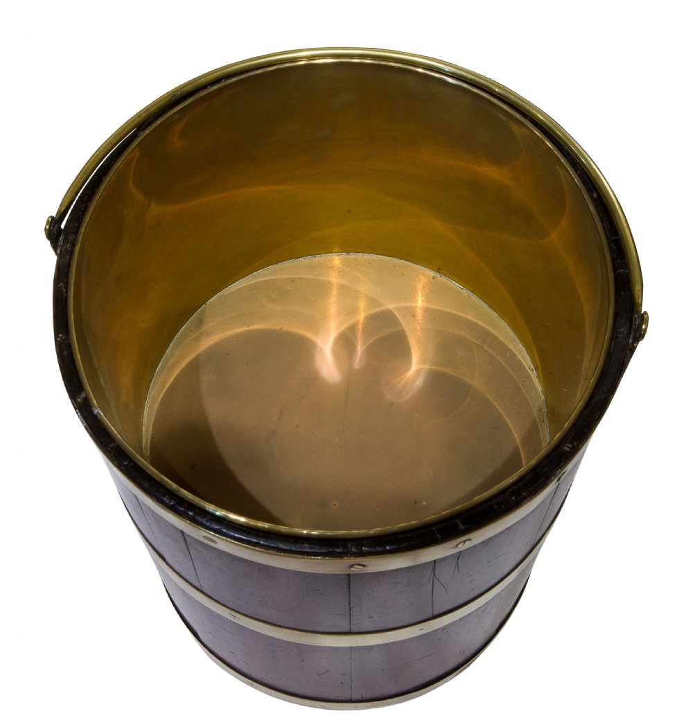 Late Georgian Mahogany and Brass Banded cylindrical Bucket View III