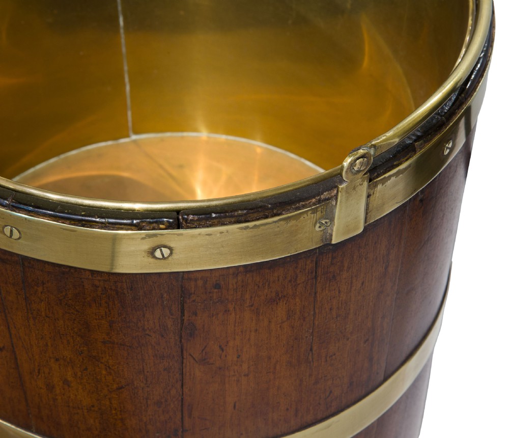 Late Georgian Mahogany and Brass Banded cylindrical Bucket View V