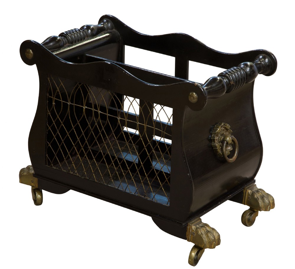 A Late 19thC Ebonised Canterbury with brass grill front