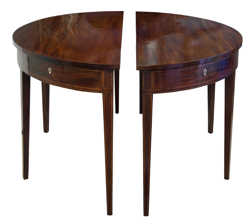 A fine pair of George III Mahogany demi lune side tables View IV