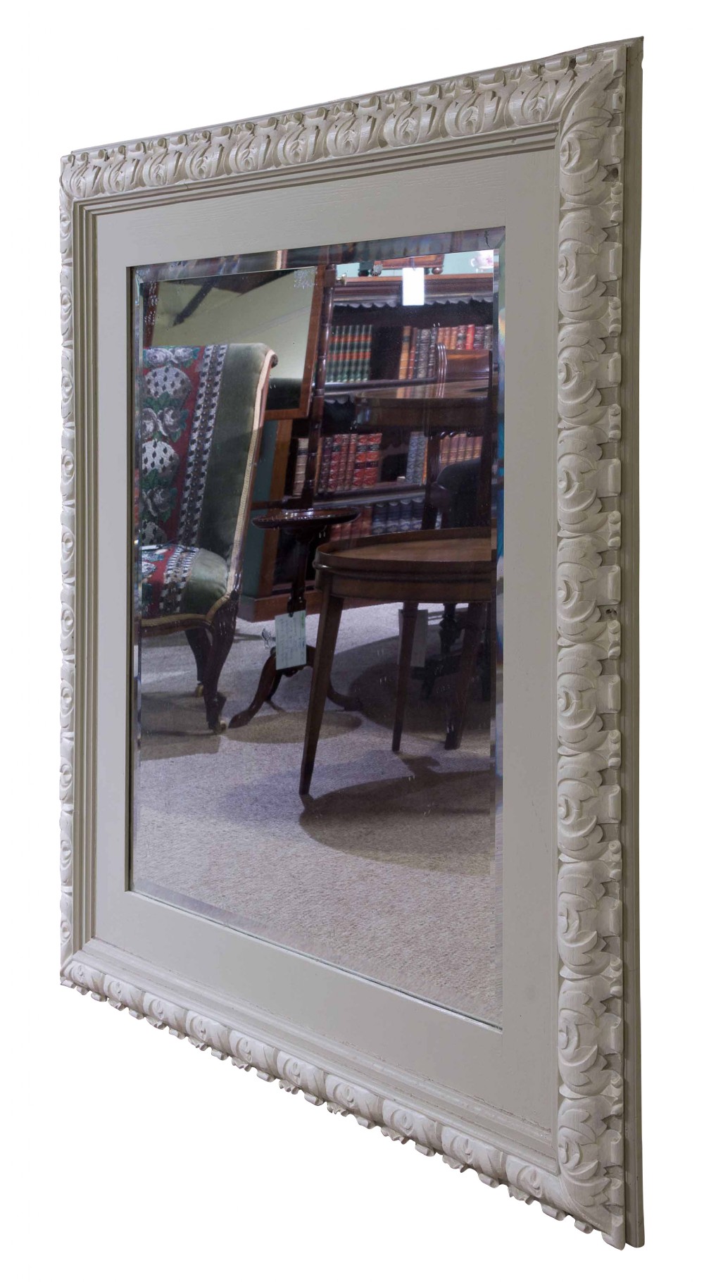 Rectangular painted wall mirror with carved frame
