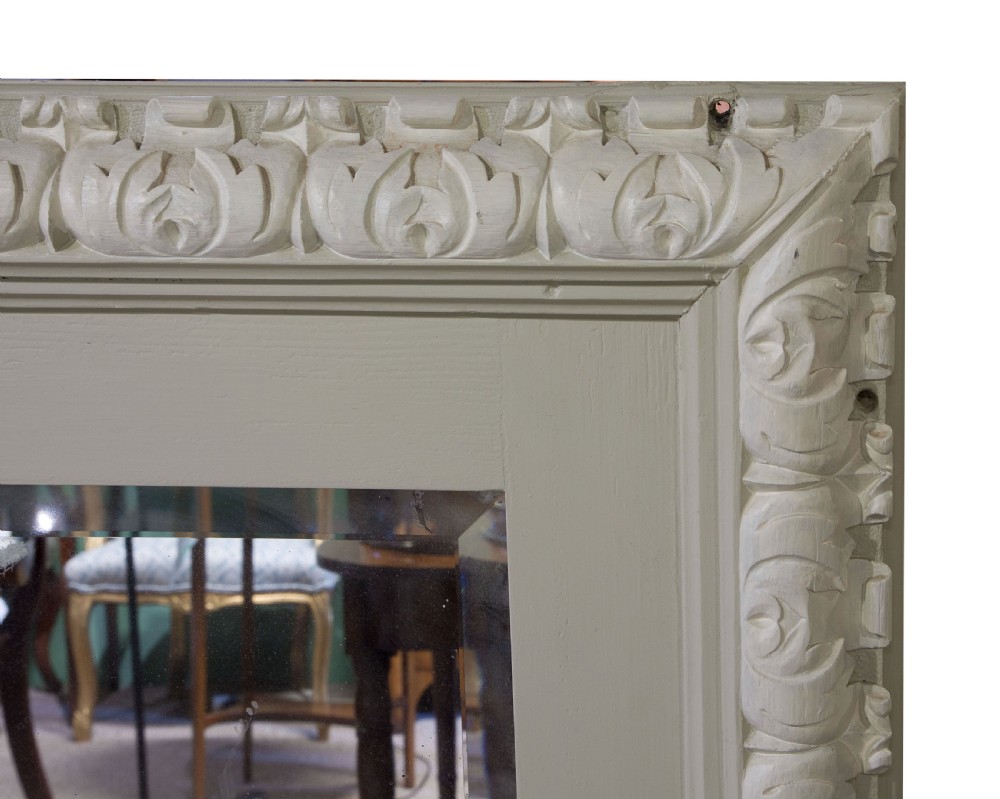 Rectangular painted wall mirror with carved frame View II