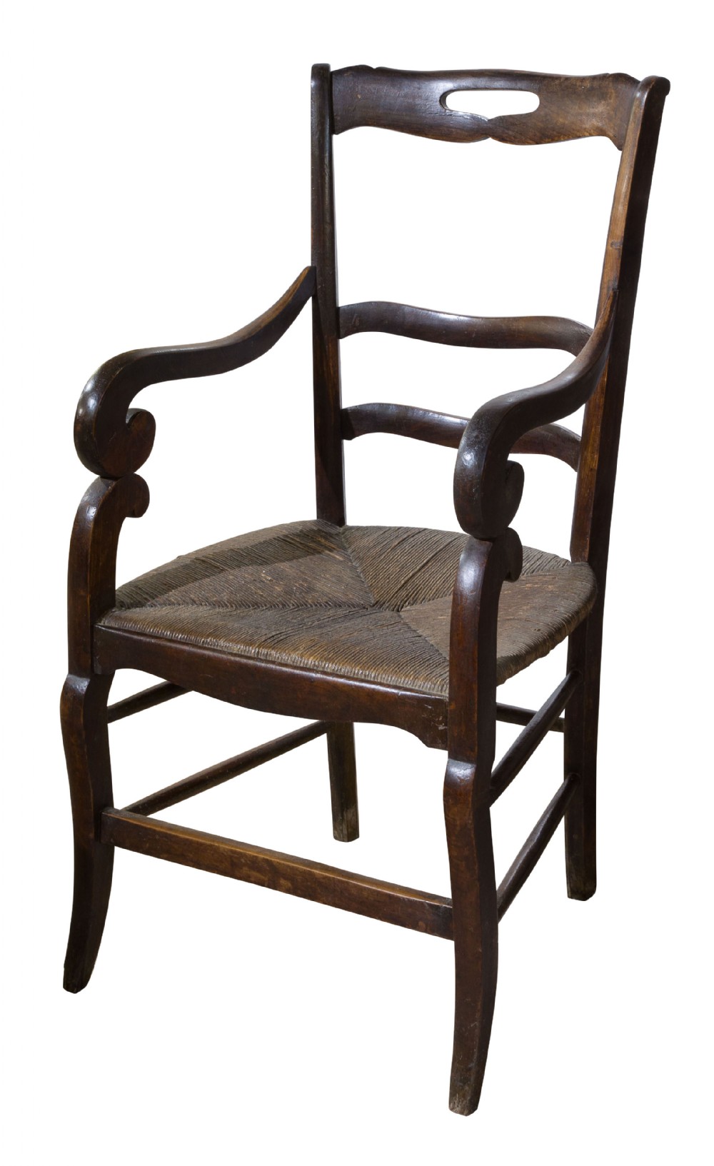 Antique French Stained Fruitwood Elbow Chair