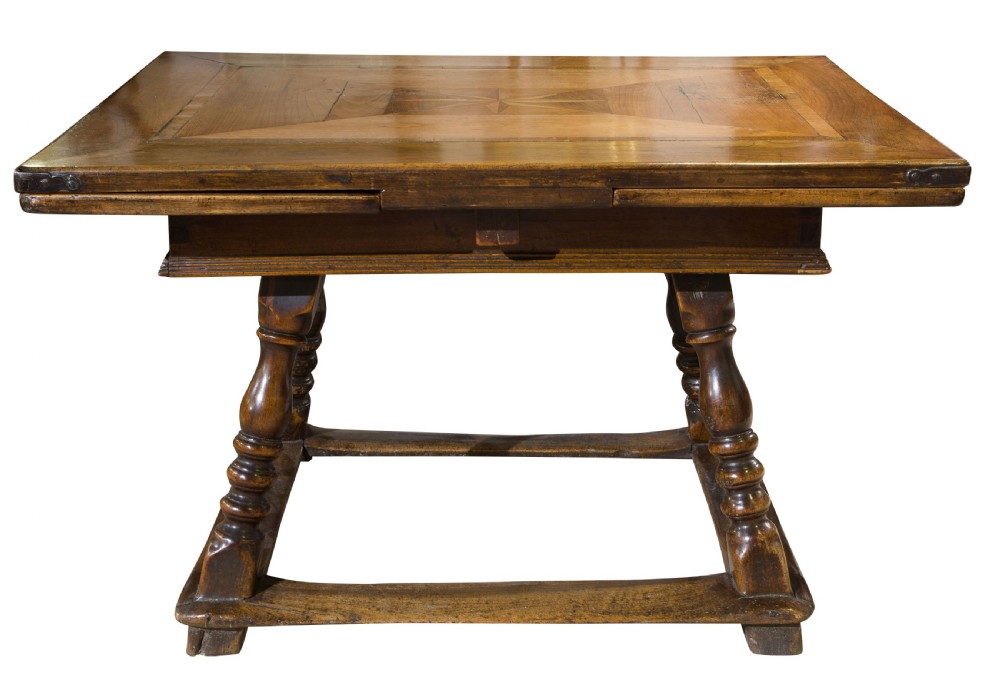 Continental walnut draw-leaf table View II