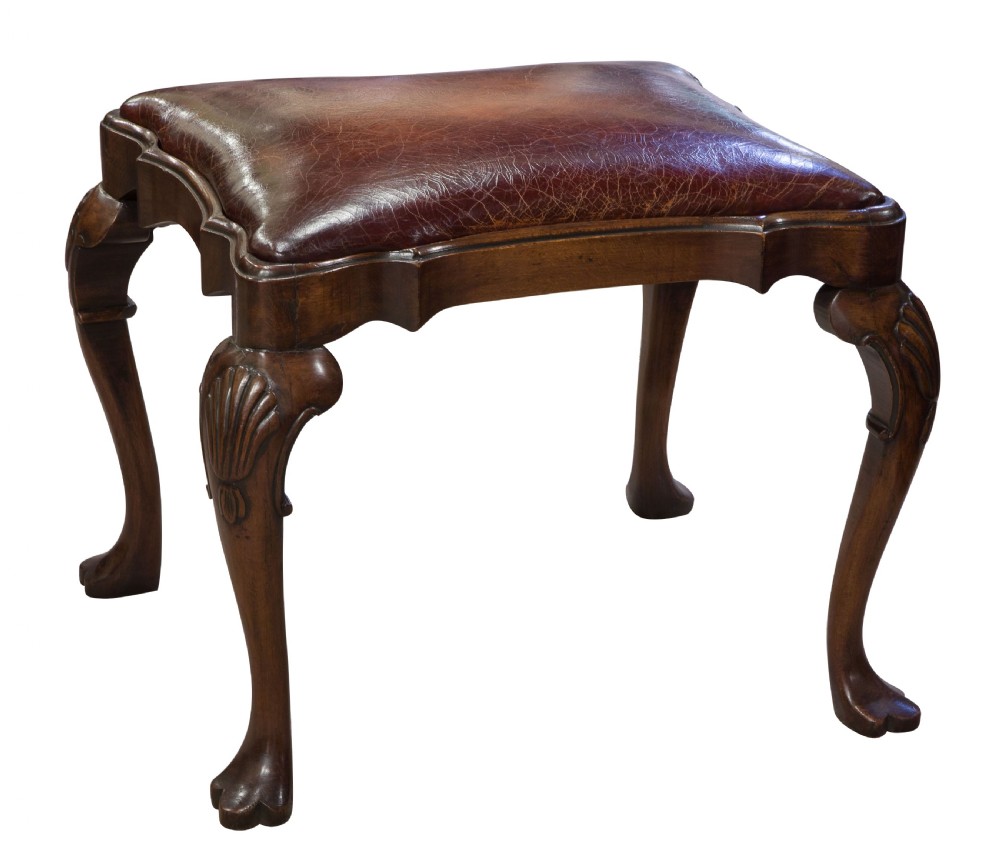 Walnut Framed Leather Top Stool