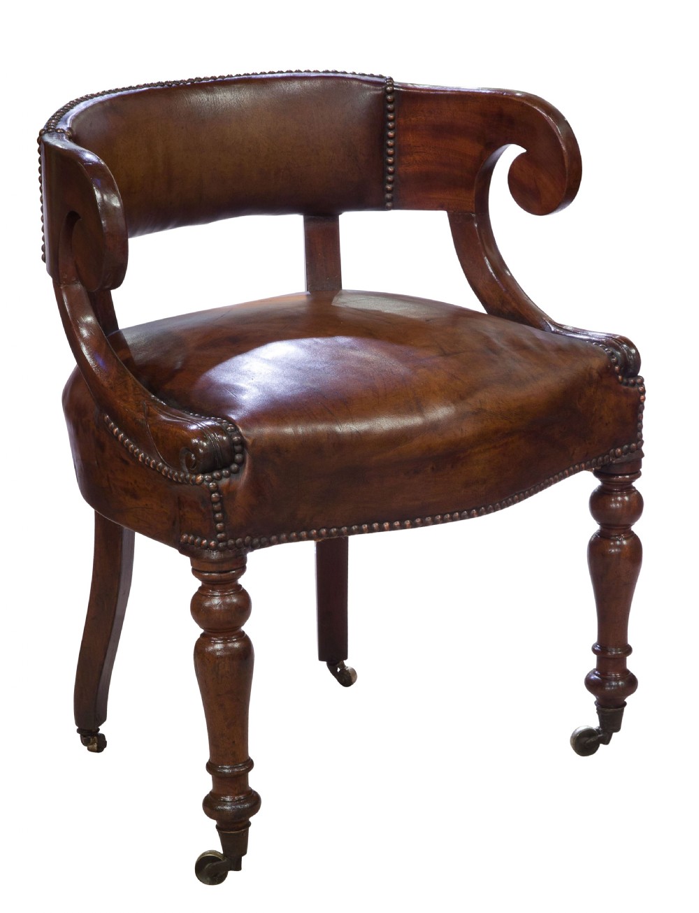 Leather Upholstered Mahogany Library Chair