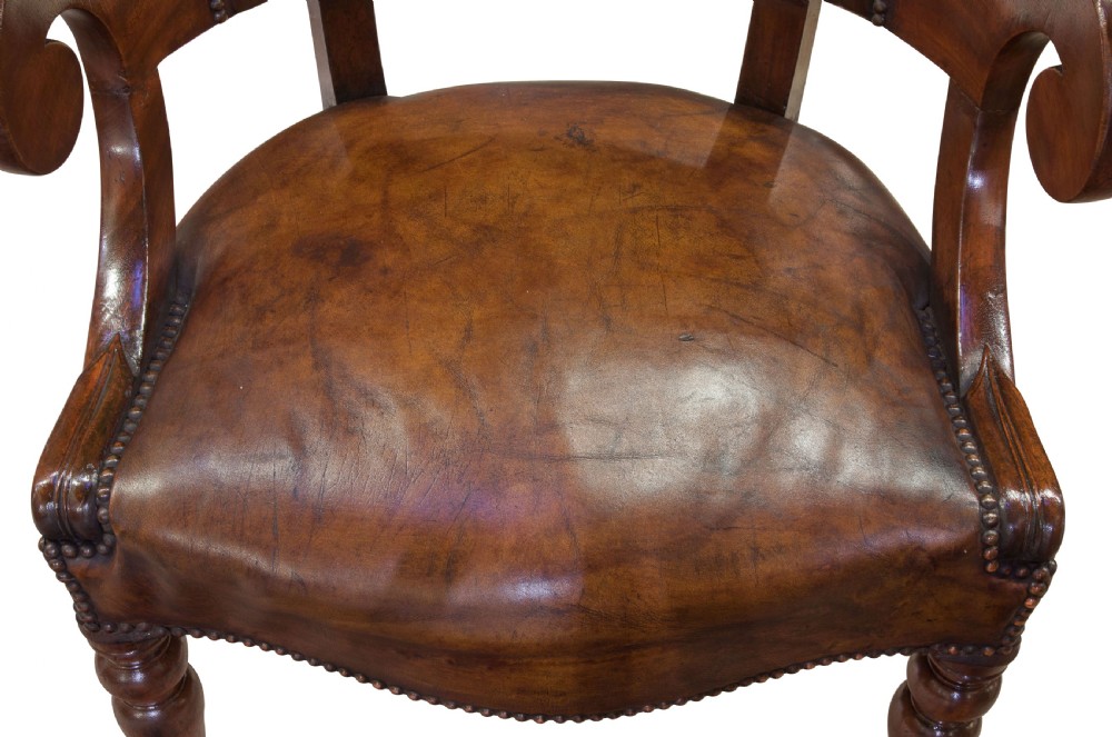 Leather Upholstered Mahogany Library Chair View V