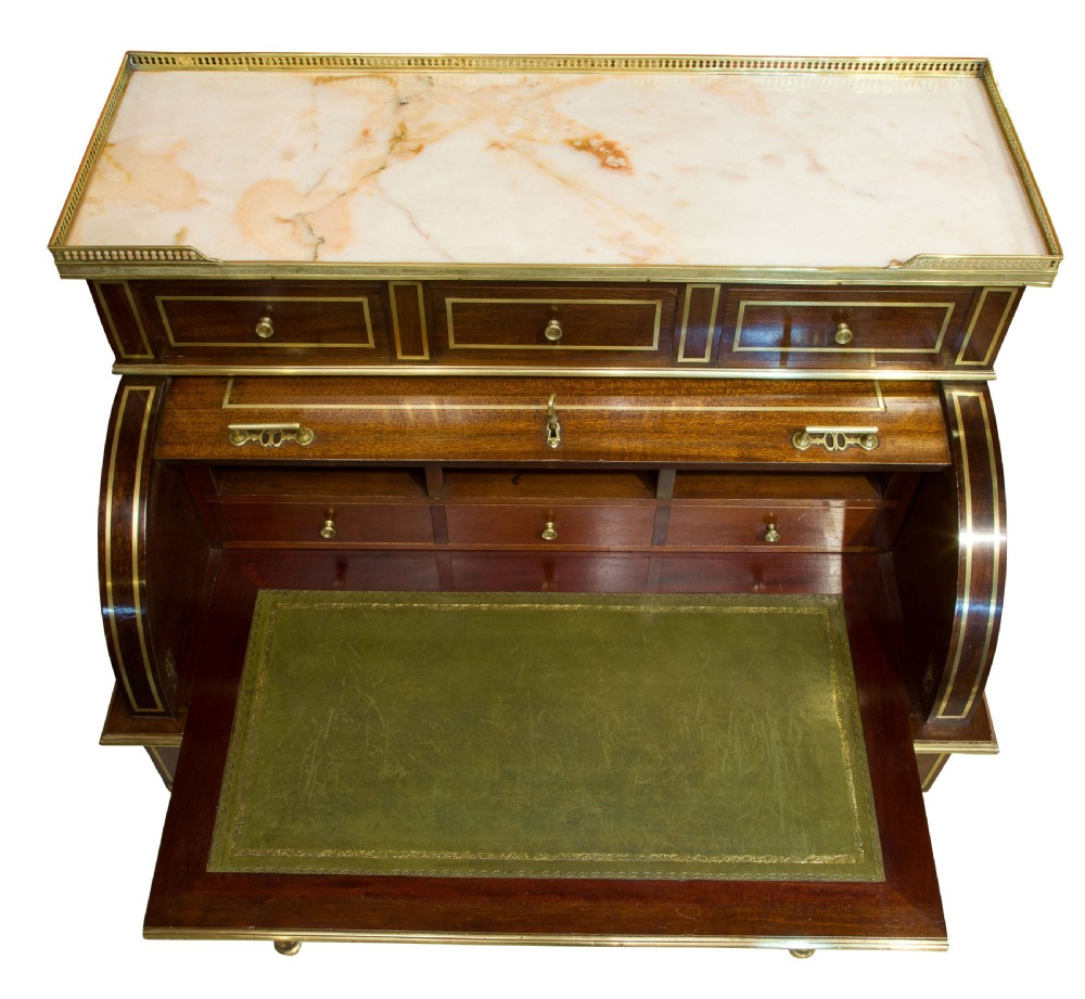 French 19thc Louis XVI style brass inlaid cylinder desk View V