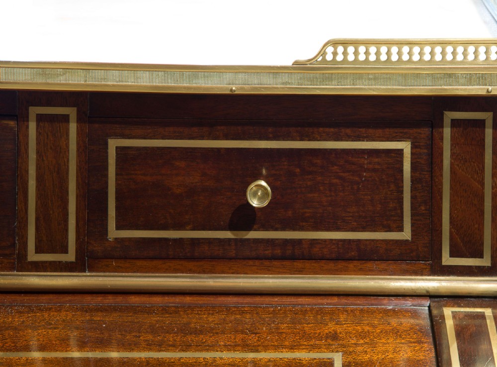 French 19thc Louis XVI style brass inlaid cylinder desk View IX
