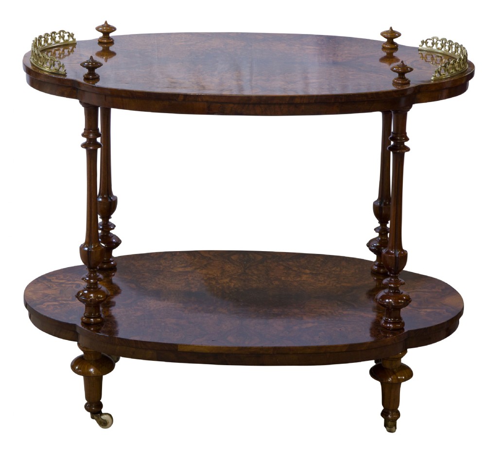 Victorian burr walnut etagère View II