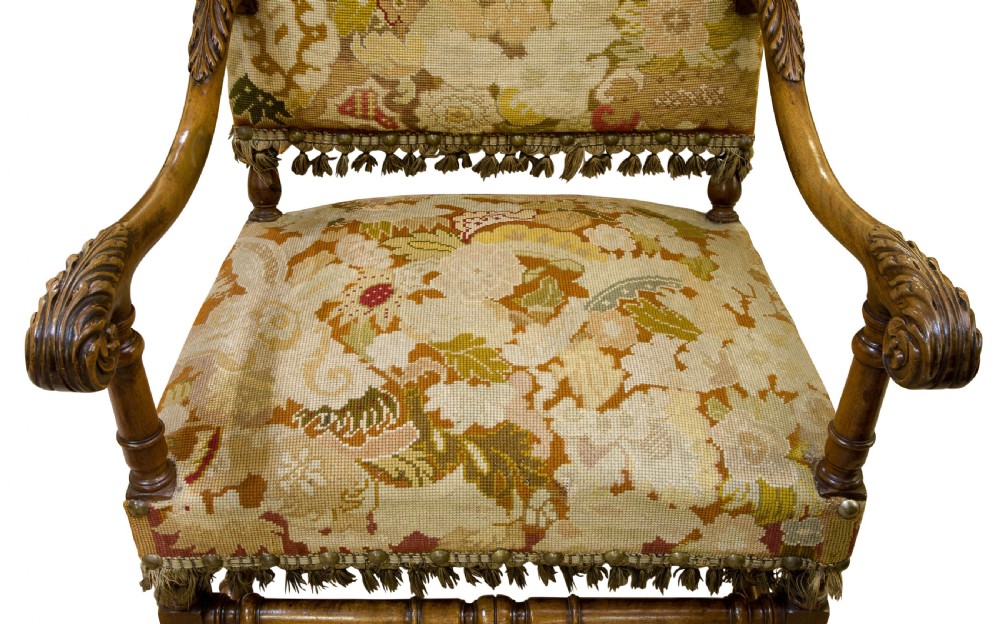 Louis XIV style carved walnut armchair View V