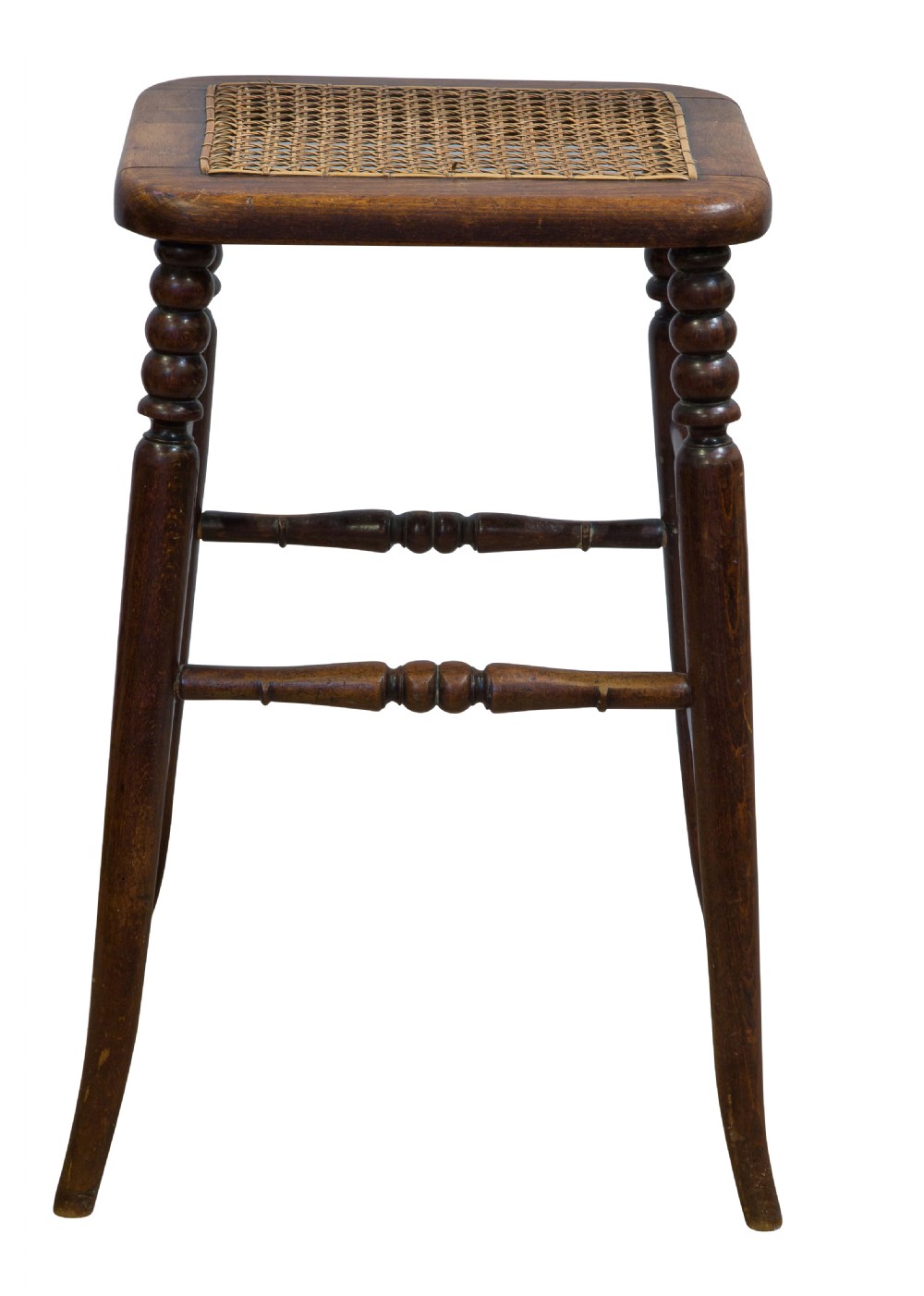 A beech framed tall stool with caned top on slender turned legs View II