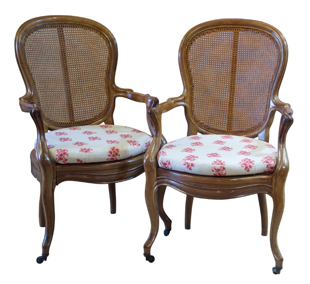 Pair of walnut framed fauteilles
