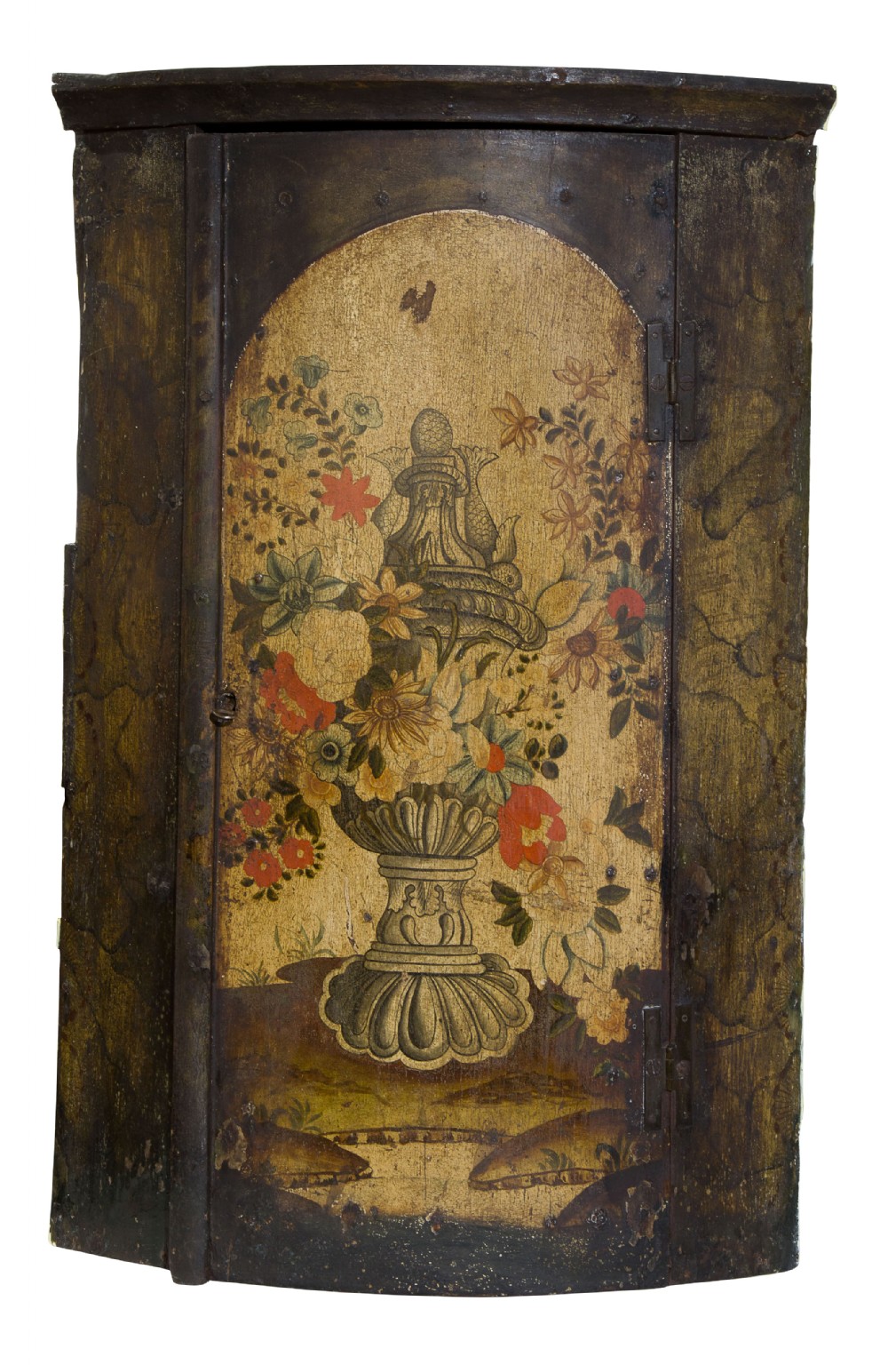 Rare small single door painted corner cupboard