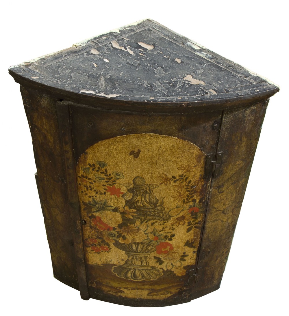 Rare small single door painted corner cupboard View IV