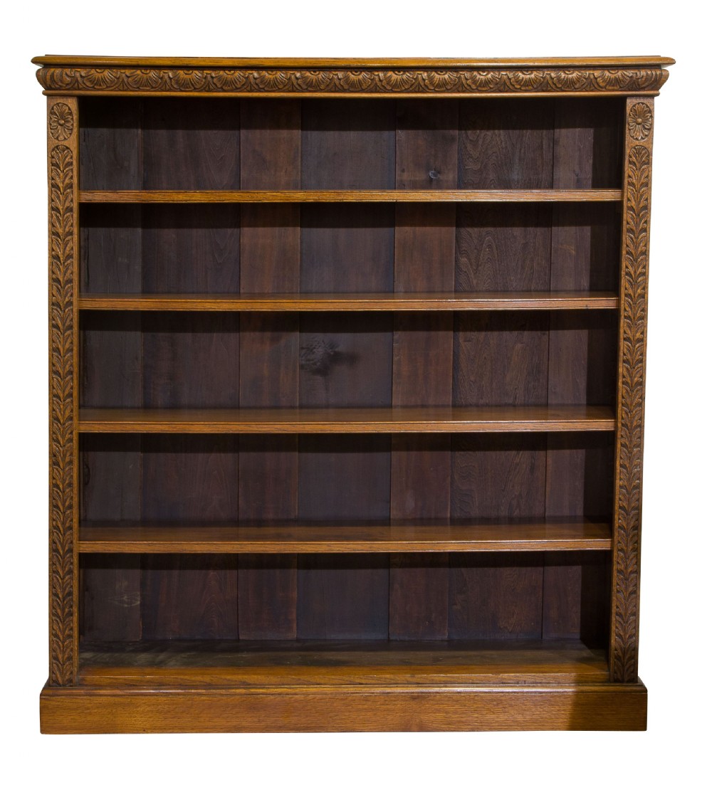 Victorian Carved Oak open Bookcase c1890 View II
