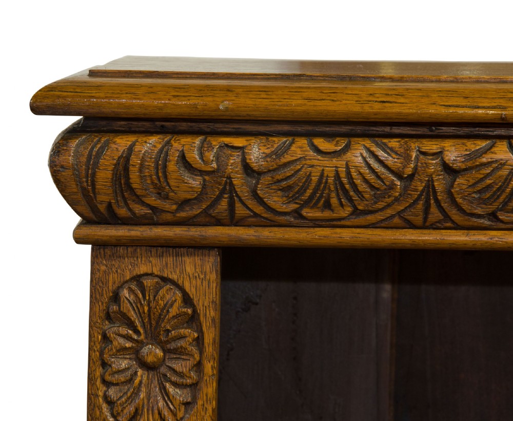 Victorian Carved Oak open Bookcase c1890 View V