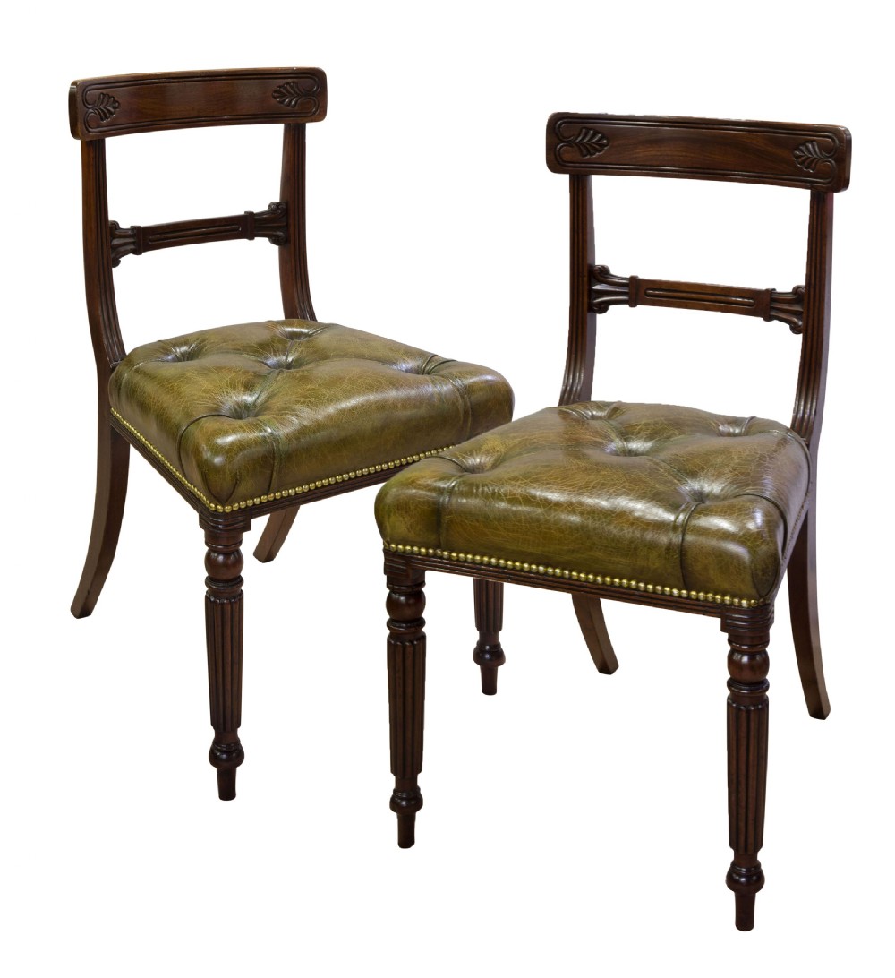 Pair of mahogany & leather side chairs