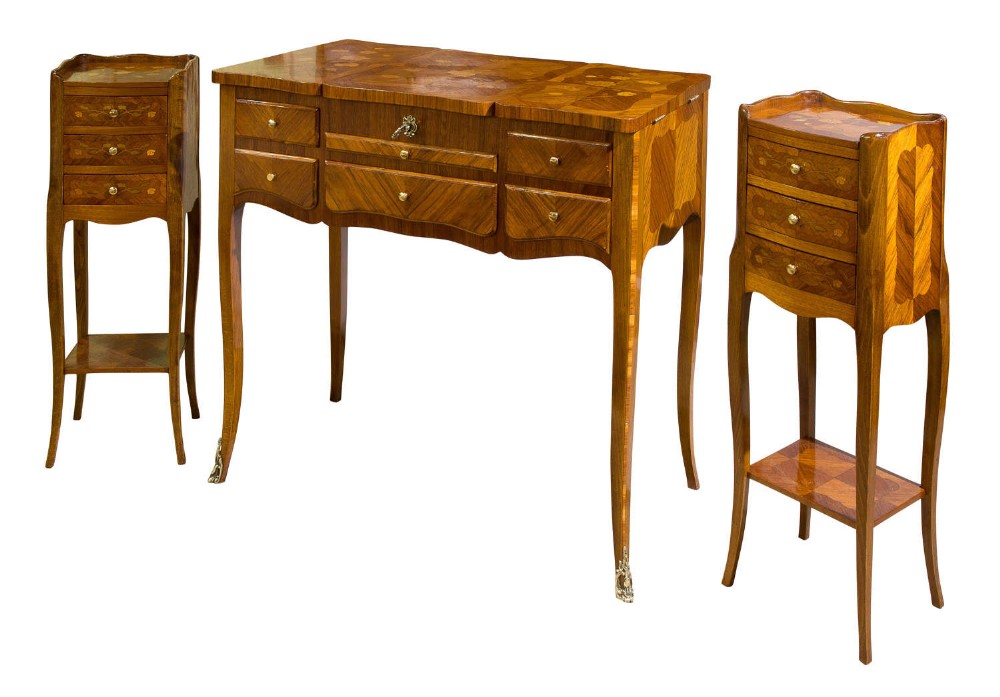 A Suite of French Walnut and Floral Marquetry