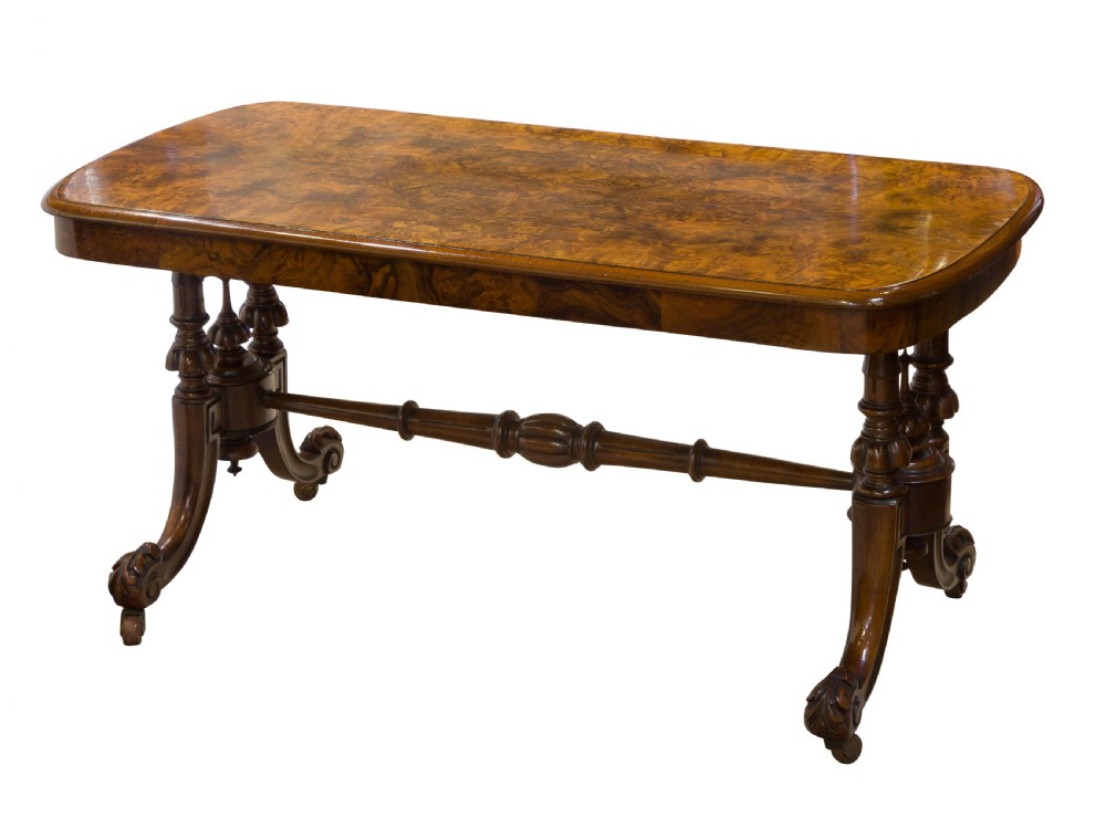 A Victorian Burr & figured walnut coffee table on cabriole leg base