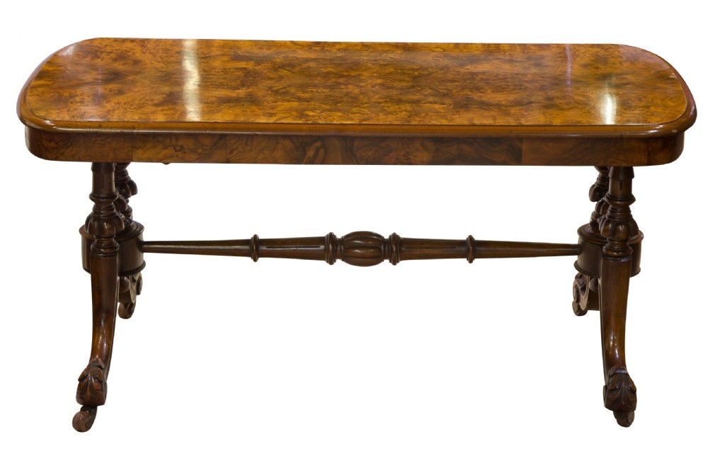 A Victorian Burr & figured walnut coffee table on cabriole leg base View II