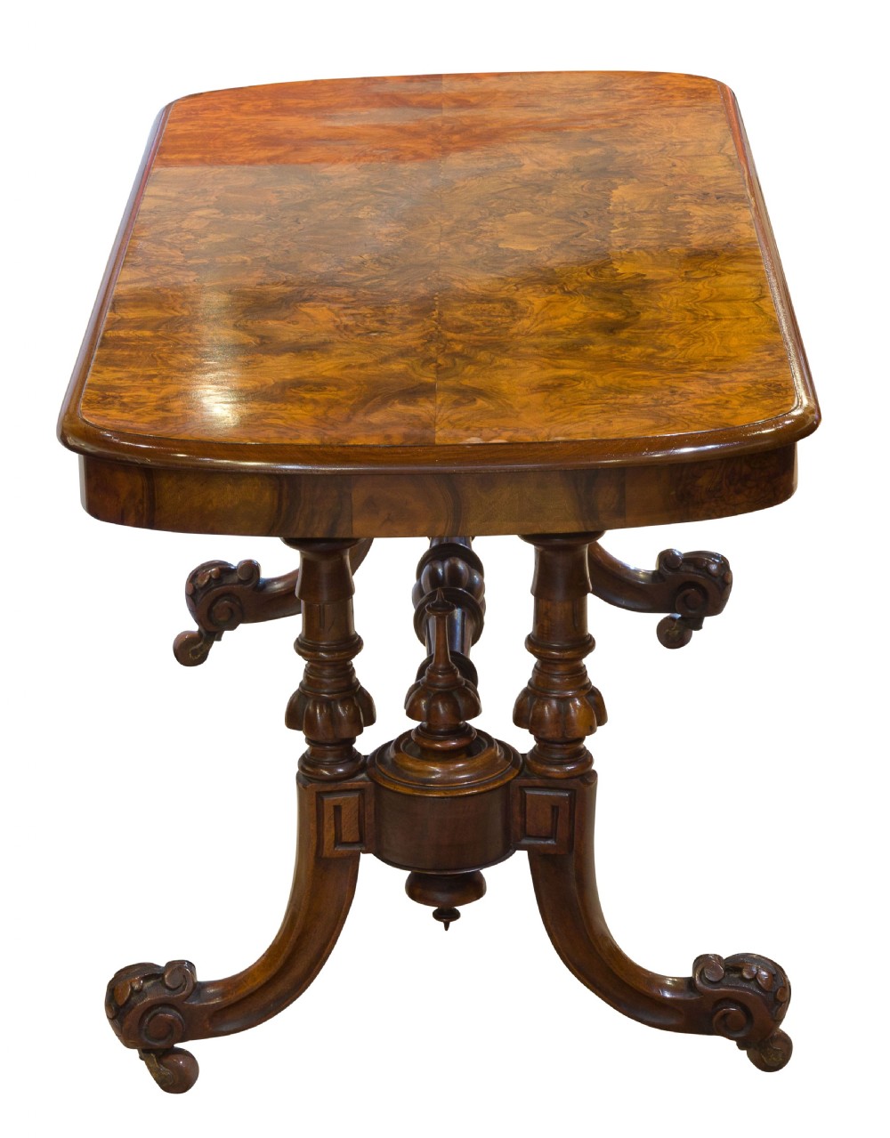 A Victorian Burr & figured walnut coffee table on cabriole leg base View III