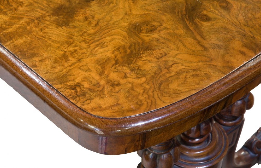 A Victorian Burr & figured walnut coffee table on cabriole leg base View V