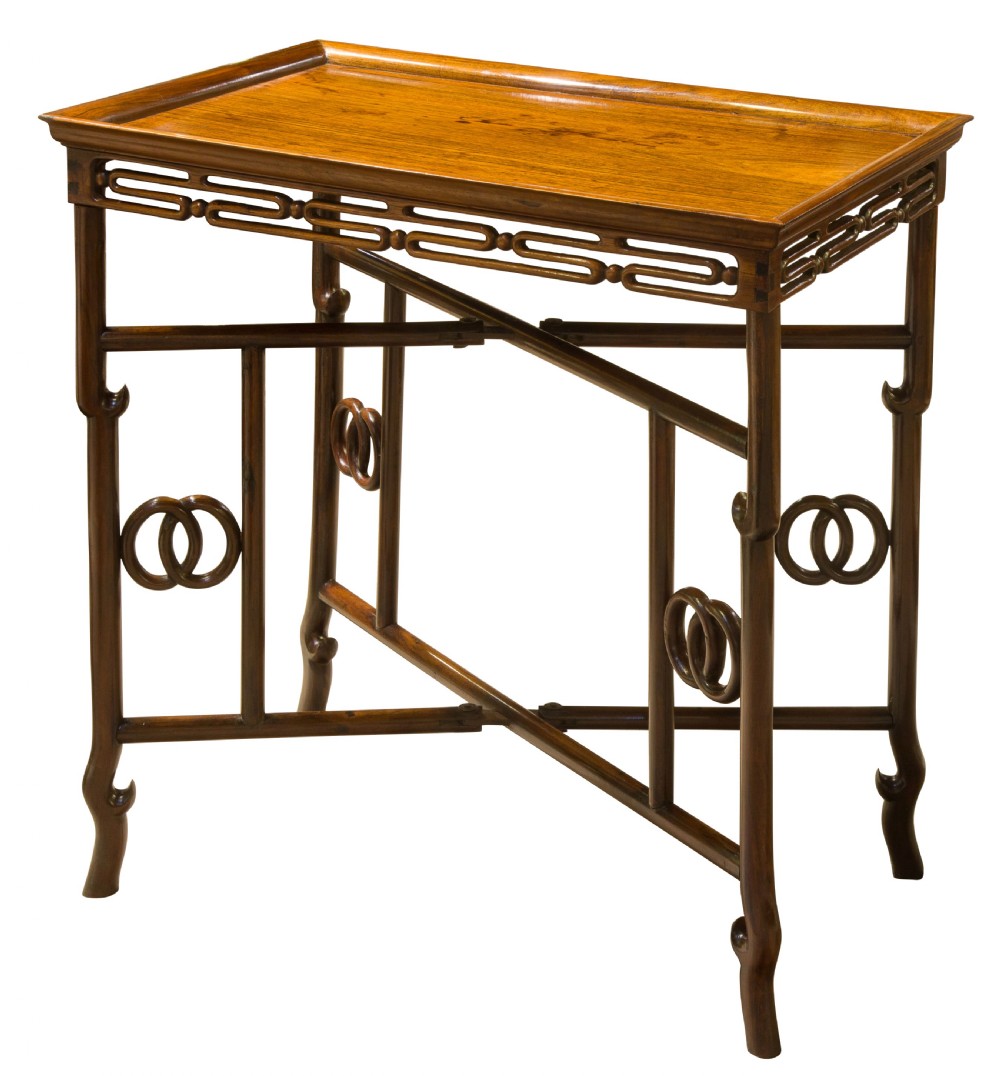 Chinese rosewood carved tray on stand