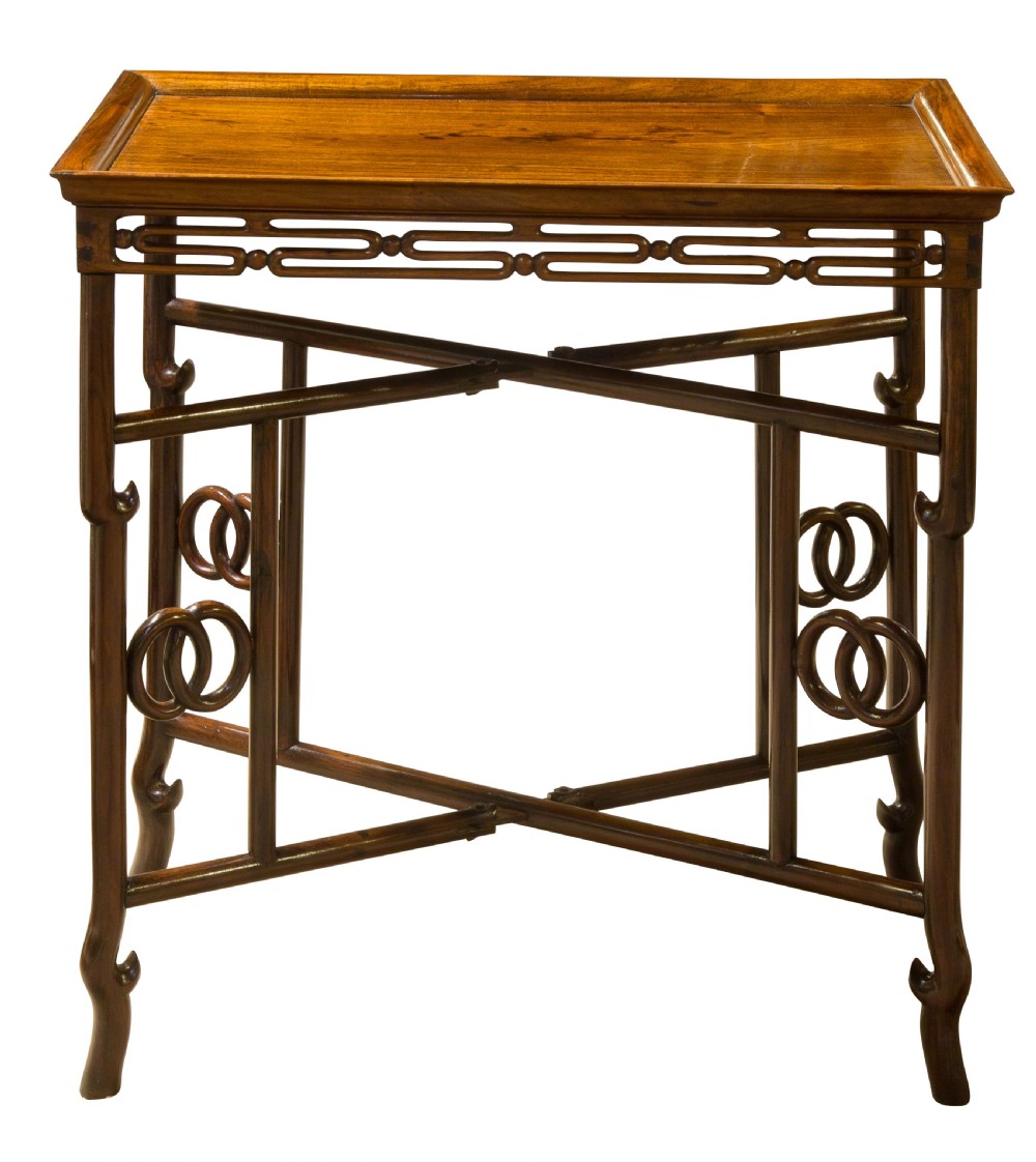 Chinese rosewood carved tray on stand View II