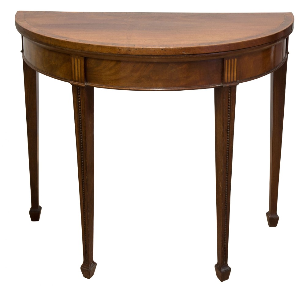 George III mahogany demi lune tea table View II