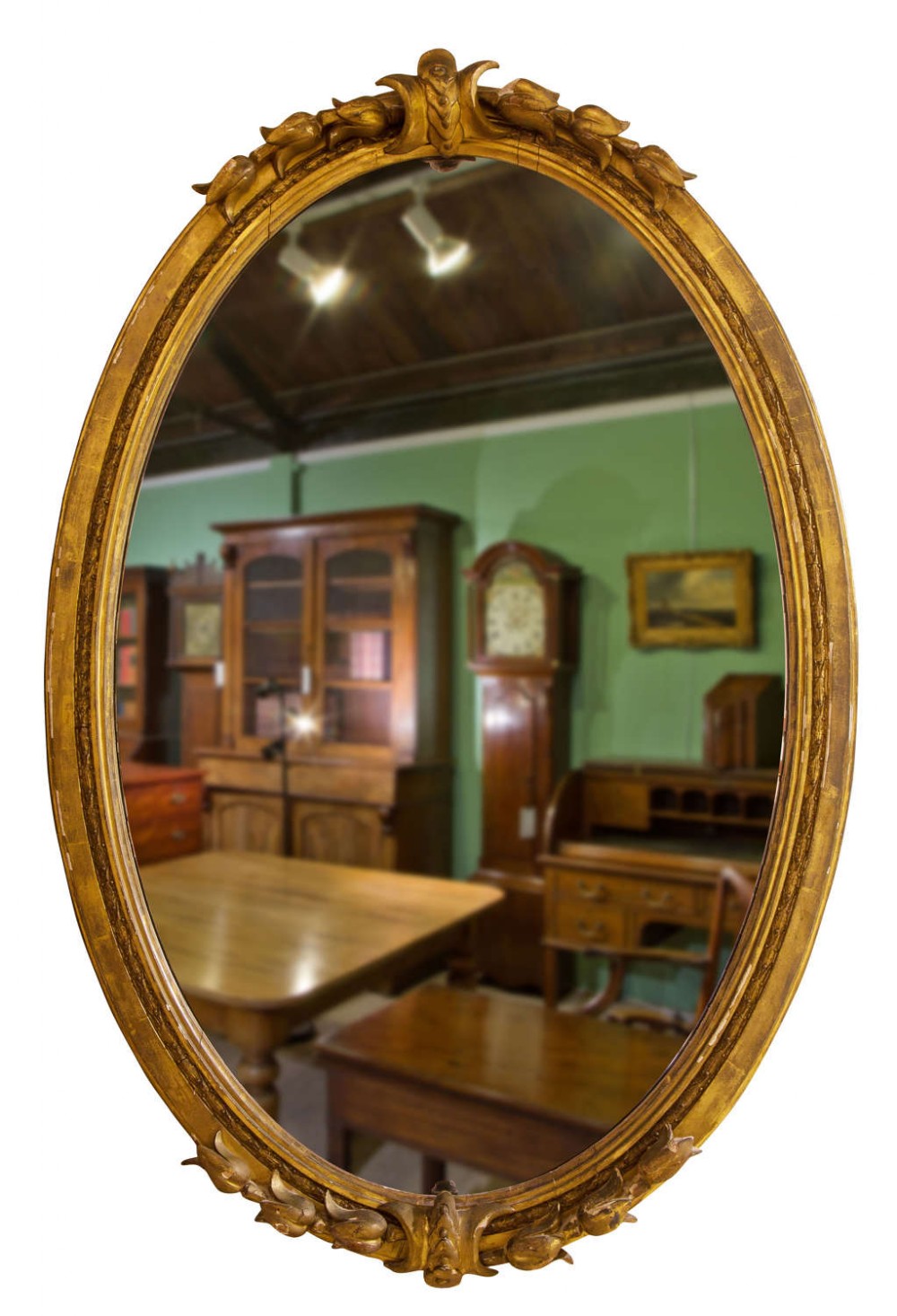 Carved & giltwood oval wall mirror