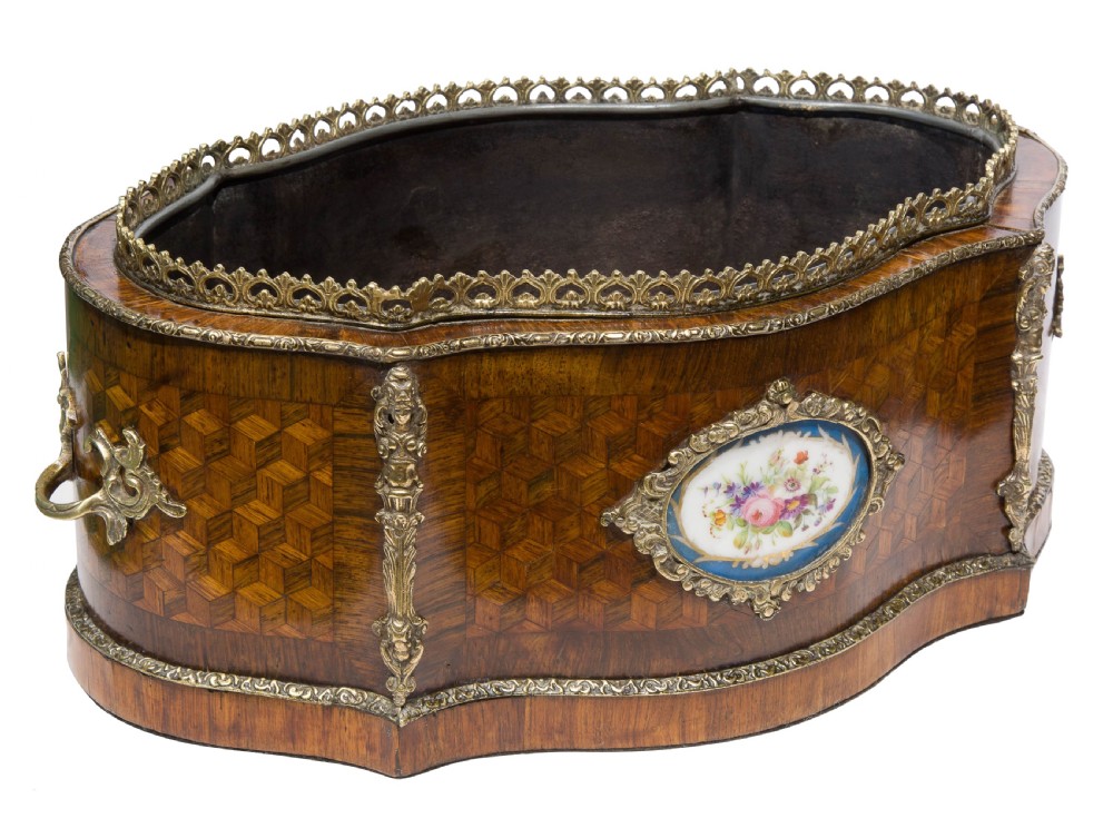 19thCentury French Walnut parquetry table planter