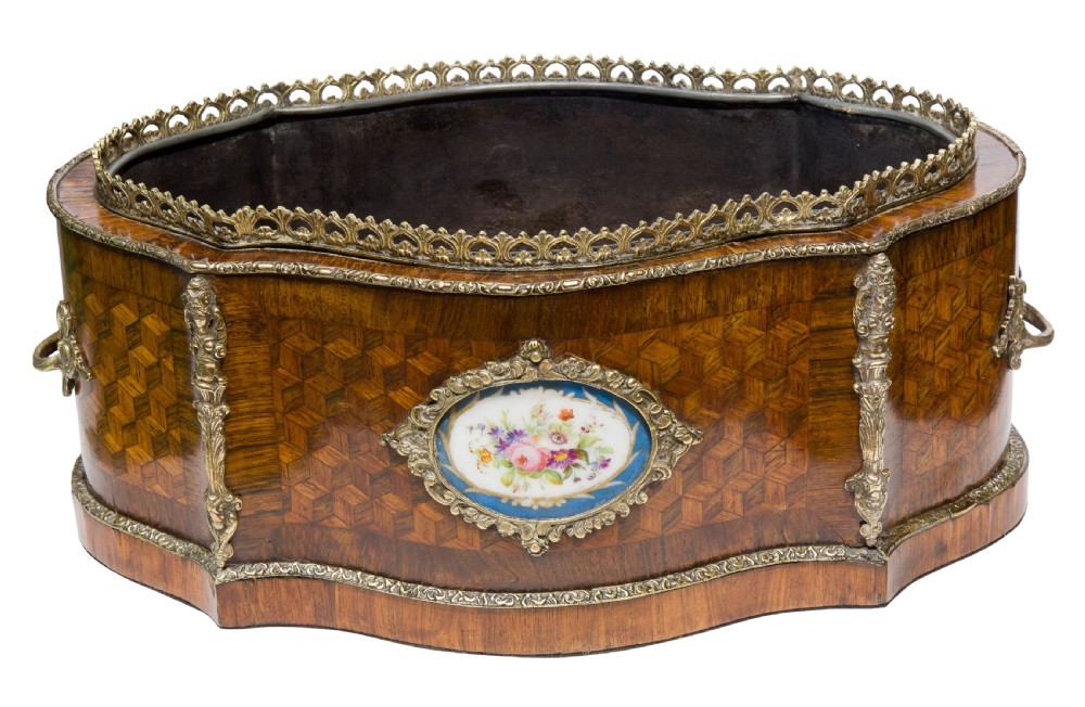 19thCentury French Walnut parquetry table planter View II