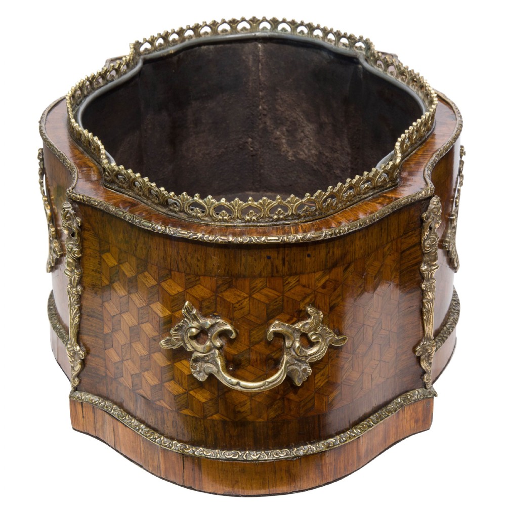 19thCentury French Walnut parquetry table planter View III