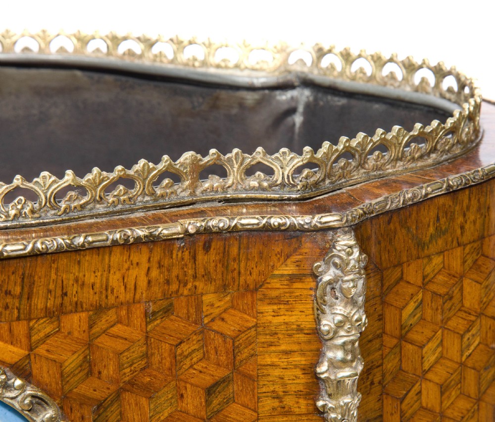 19thCentury French Walnut parquetry table planter View VI