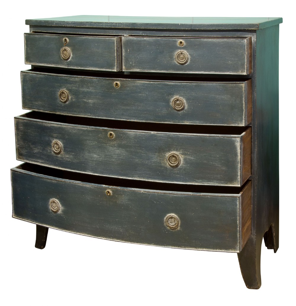 19thc Regency painted bow front chest of drawers View II