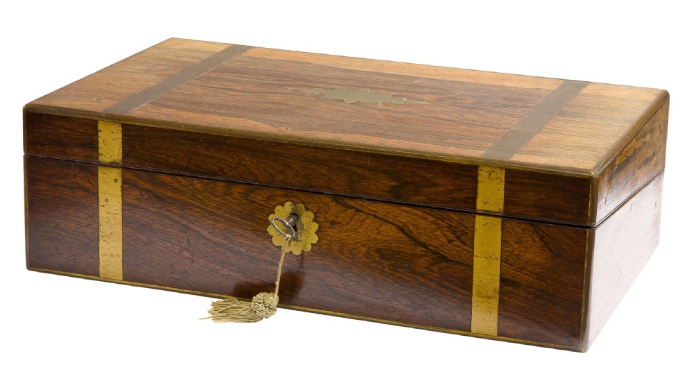 Brass mounted William IV Rosewood Campaign lap desk