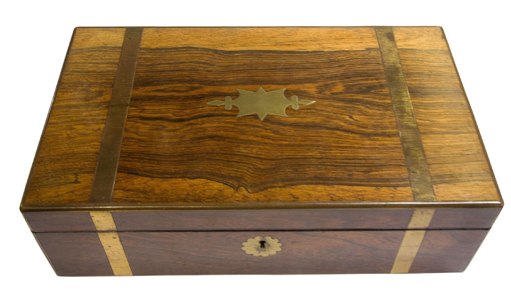 Brass mounted William IV Rosewood Campaign lap desk View V