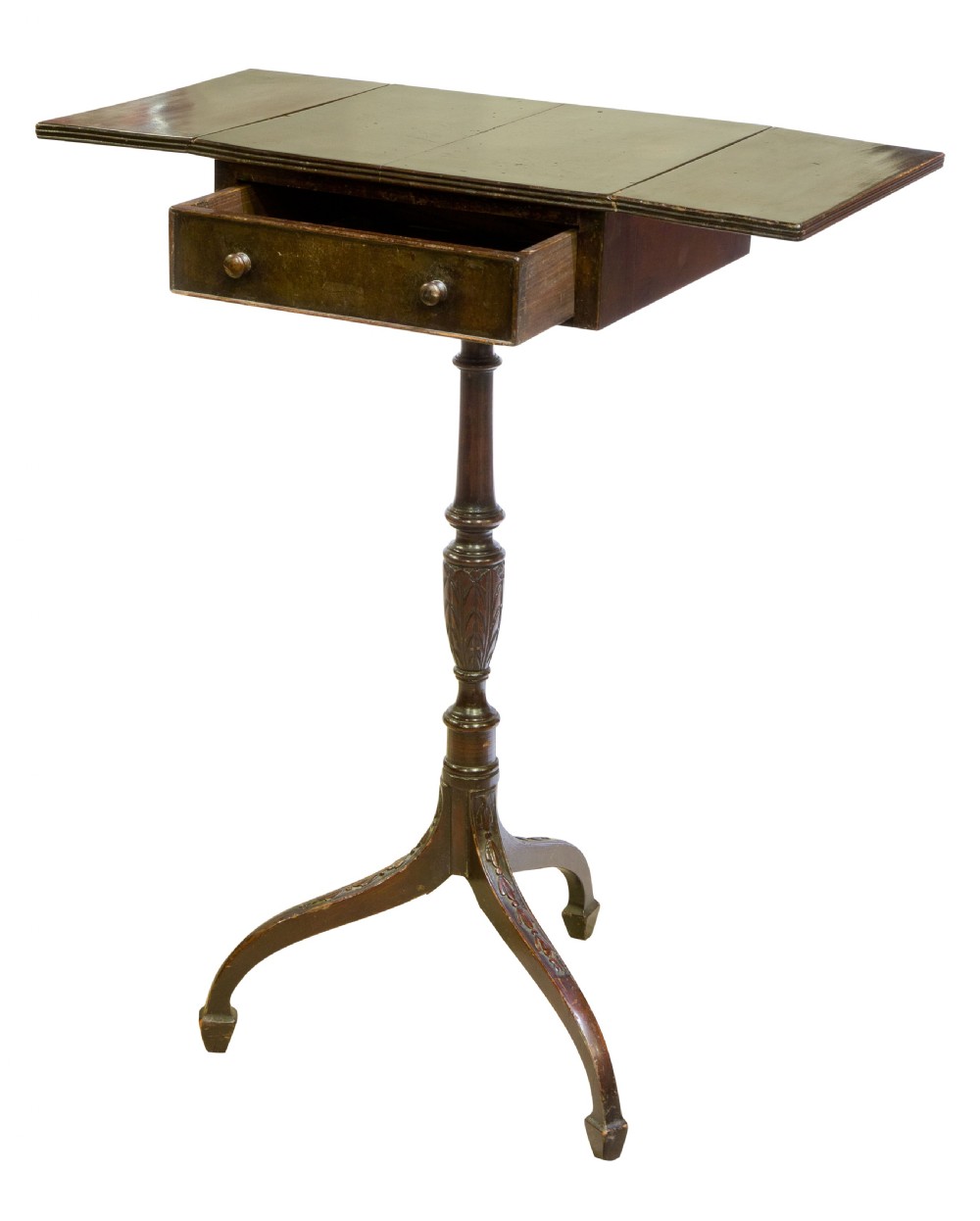 Edwardian mahogany drop flap tripod table View II