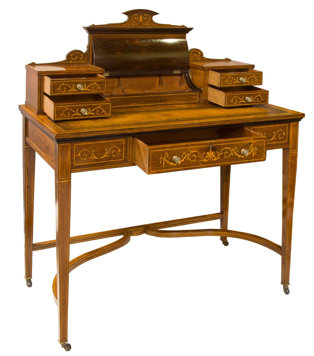 19thc Sheraton Revival inlaid writing table View II